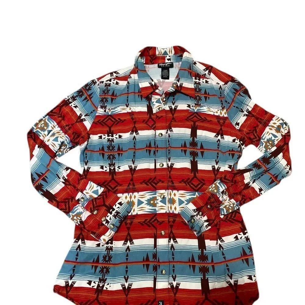 Wrangler Retro Americana Aztec Multicolor Snap Shirt 112339169 Women's Sz L